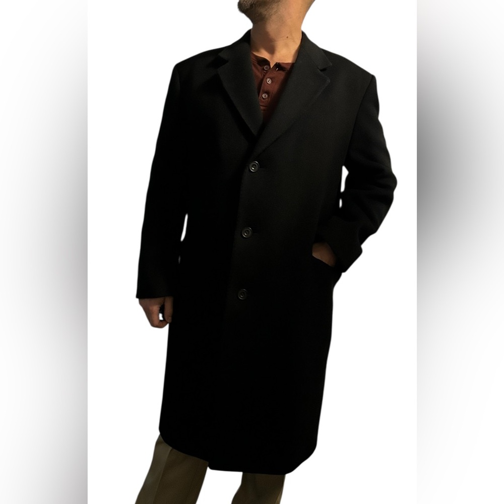 Vintage 80s Austin Arnold Men’s Wool Cashmere Overcoat Black L/XL Classic Coat